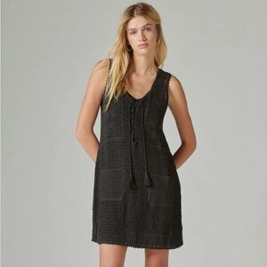 Lucky Brand Black Crochet Baja Sleeveless Boho Beach Tunic Mini Dress Size Small